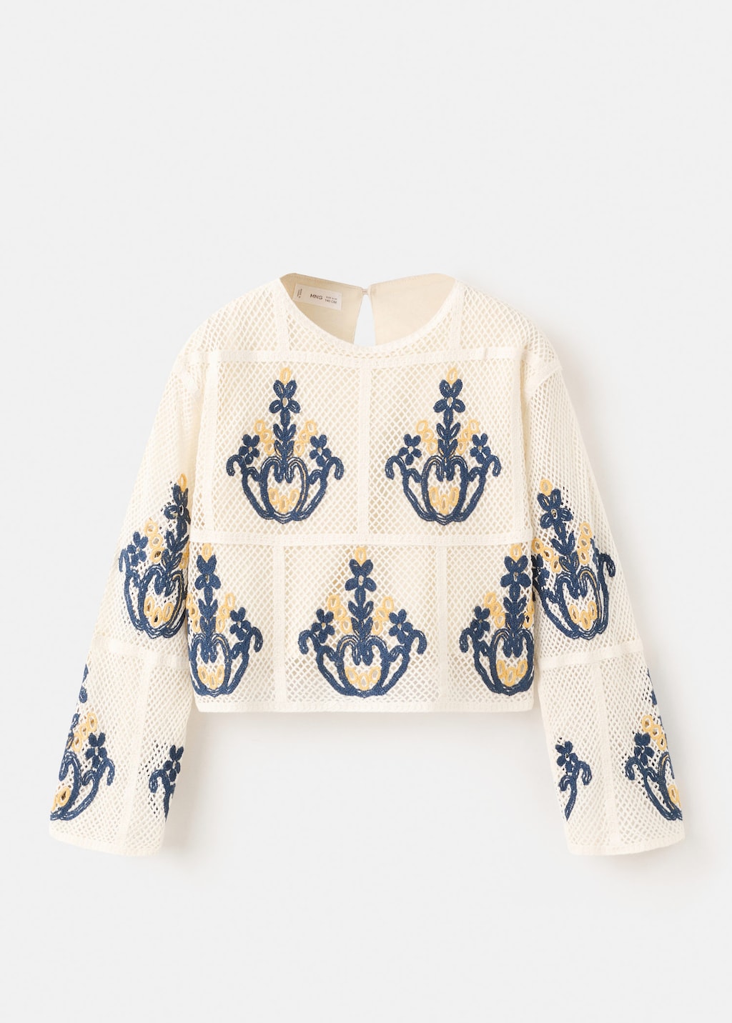 Mango Kids' Openwork Sweater With Embroidered Details Ecru In Neutral