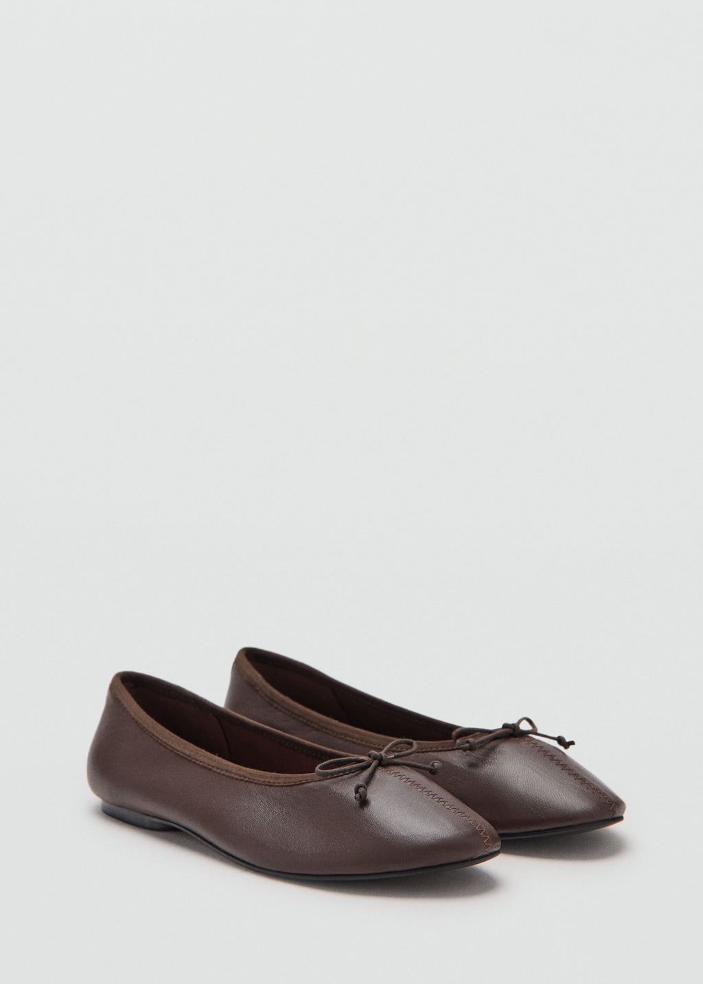 Mango Leather Ballet Flats With Bow Chocolate In Brown
