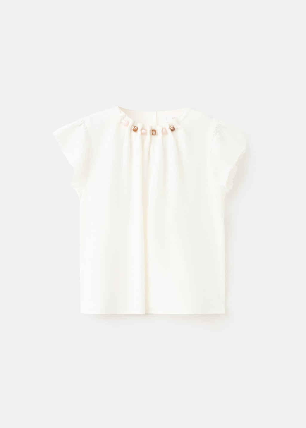 Mango Kids' Linen Blouse With Beads In White