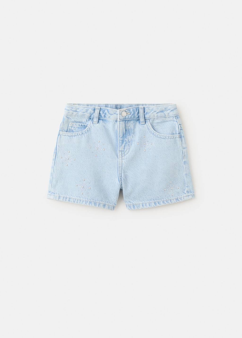 Mango Kids' Rhinestone Denim Shorts In Light Blue