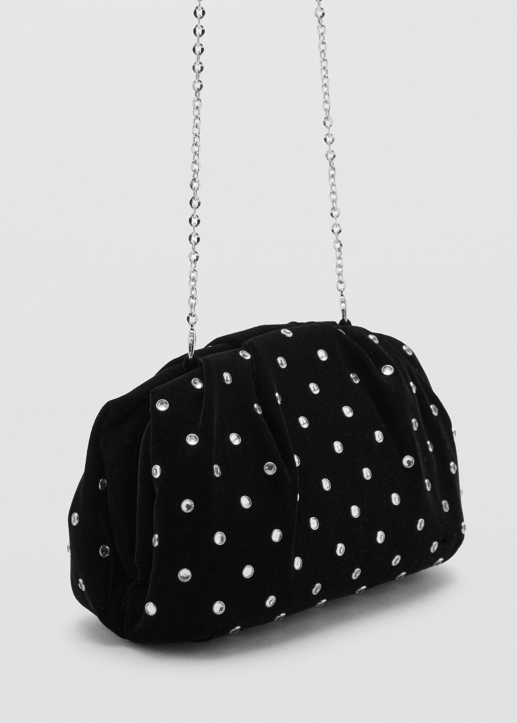 Mango Velvet Rhinestone Clutch Bag Black