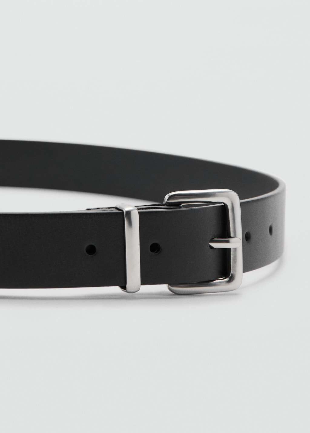 Mango Man Buckle Leather Belt Black