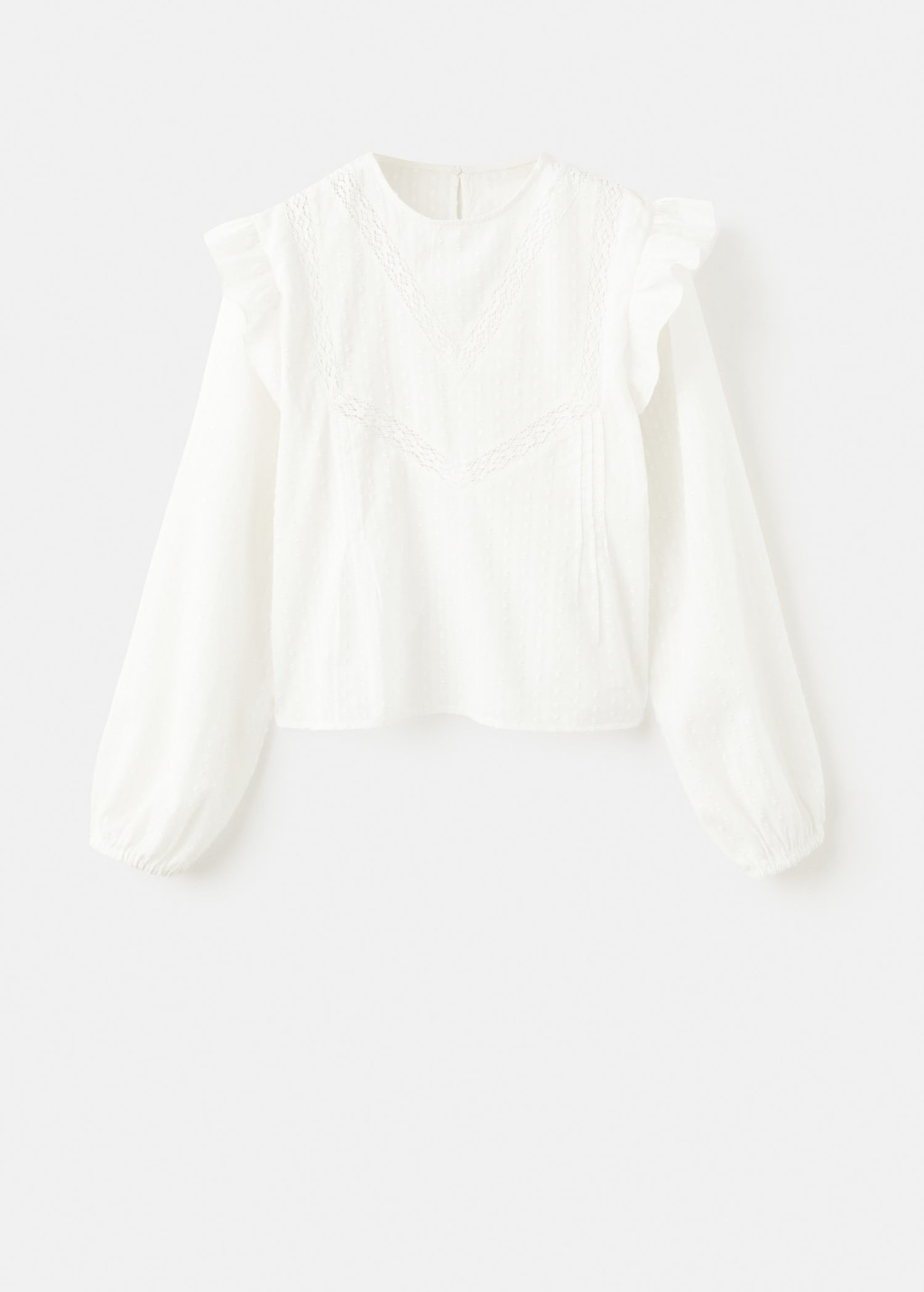 Mango Teen Ruffled Plumeti Blouse Off White