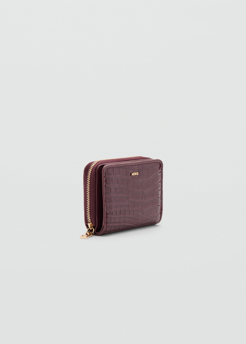 Mango Medium Glossy Croc Wallet Burgundy