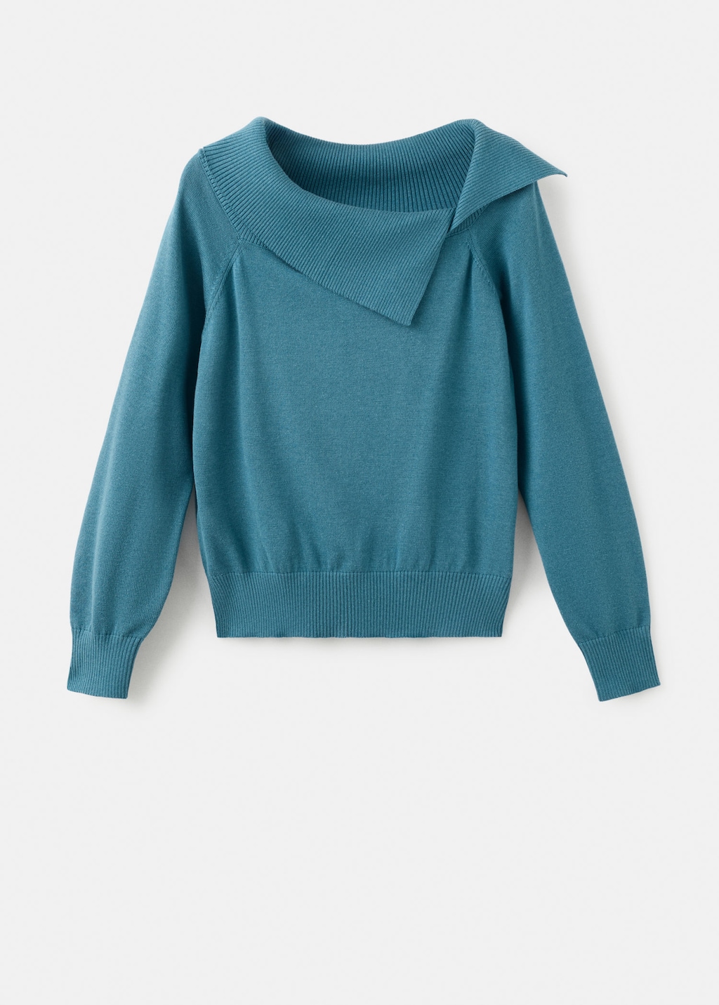 Mango Knitted Sweater With Asymmetrical Neck Petrol Blue