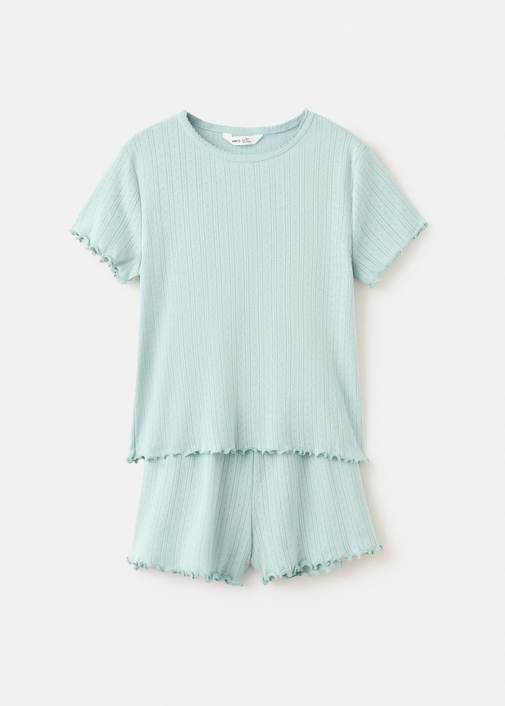 Mango Kids' Short Ribbed Pyjama In Aqua Green
