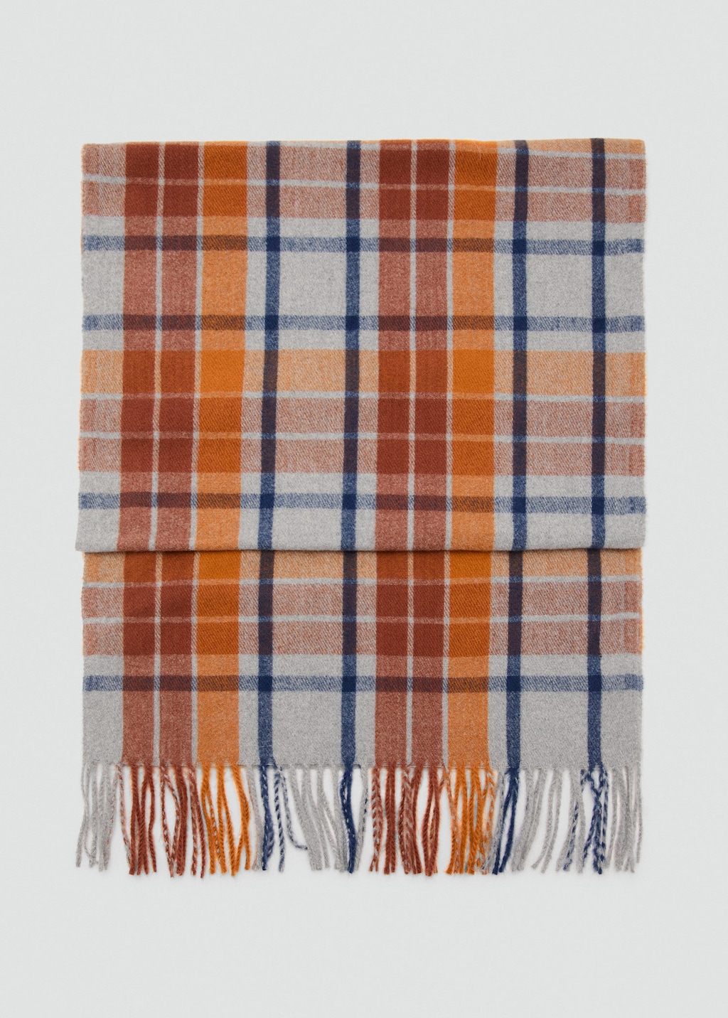 Mango Check Scarf With Fringed Ends Caramel - Femme - Taille Unique -  In Brown