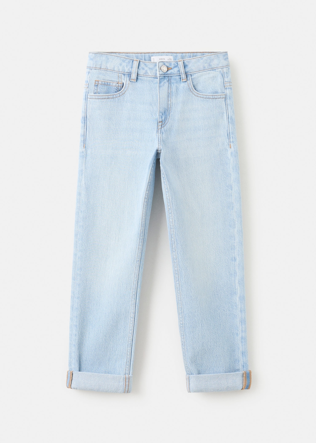 Mango Kids' Turned-up Straight Jeans In Blue