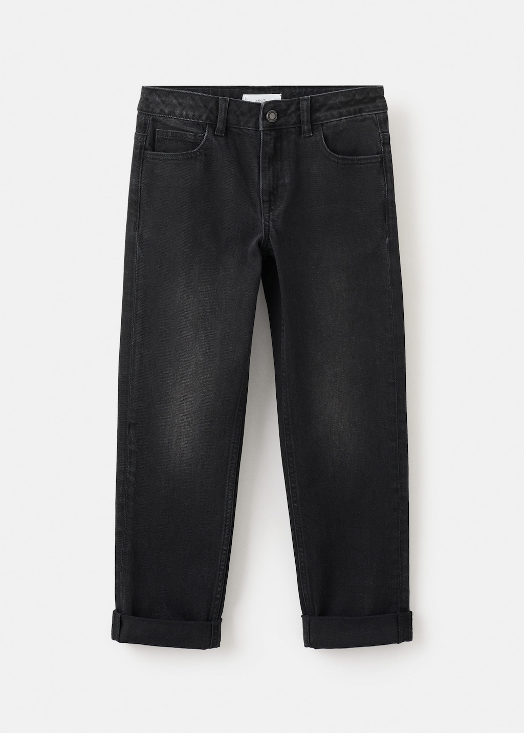 Mango Kids' Turned-up Straight Jeans In Black