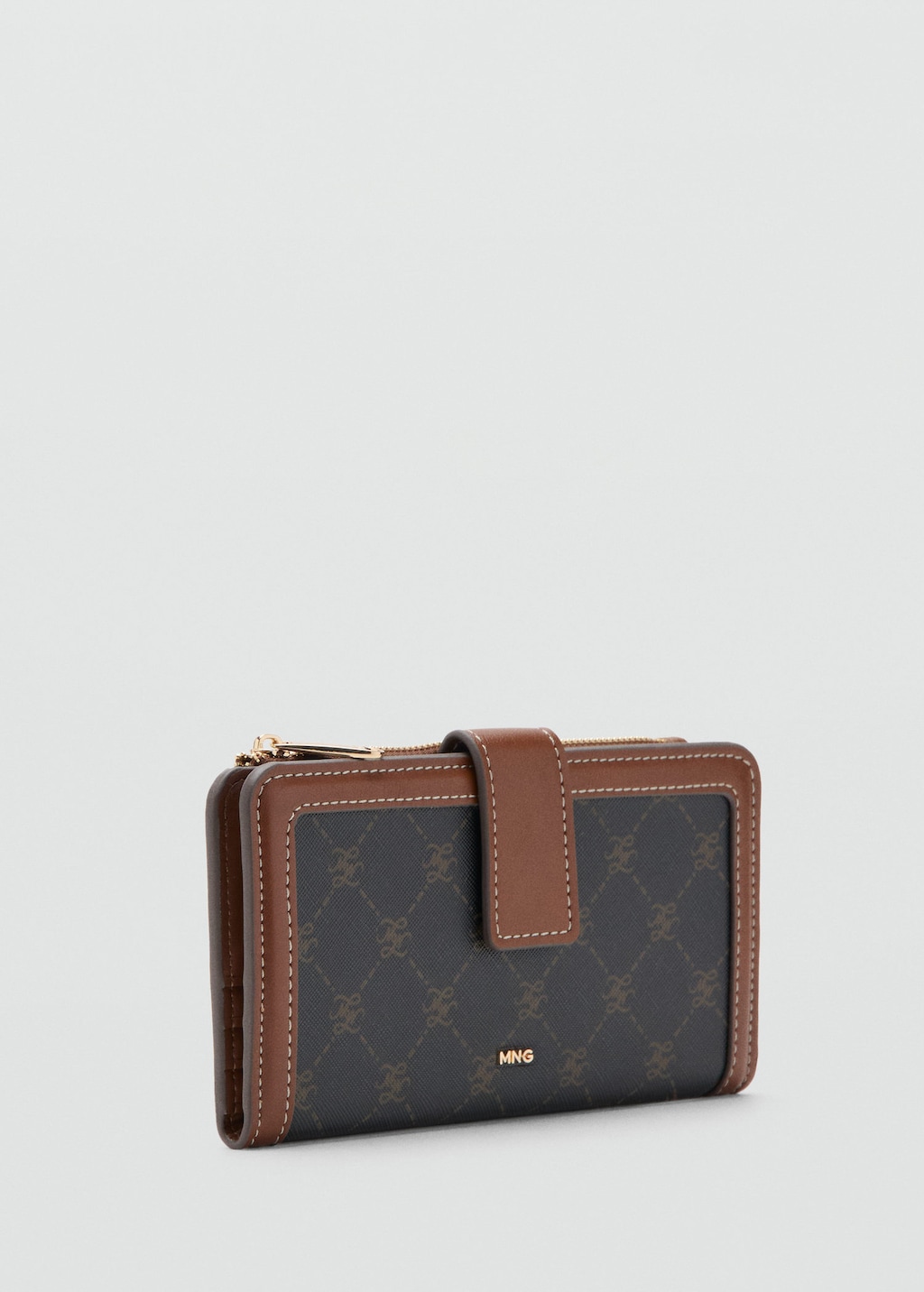 Mango Large Wallet With Logo Print Brown