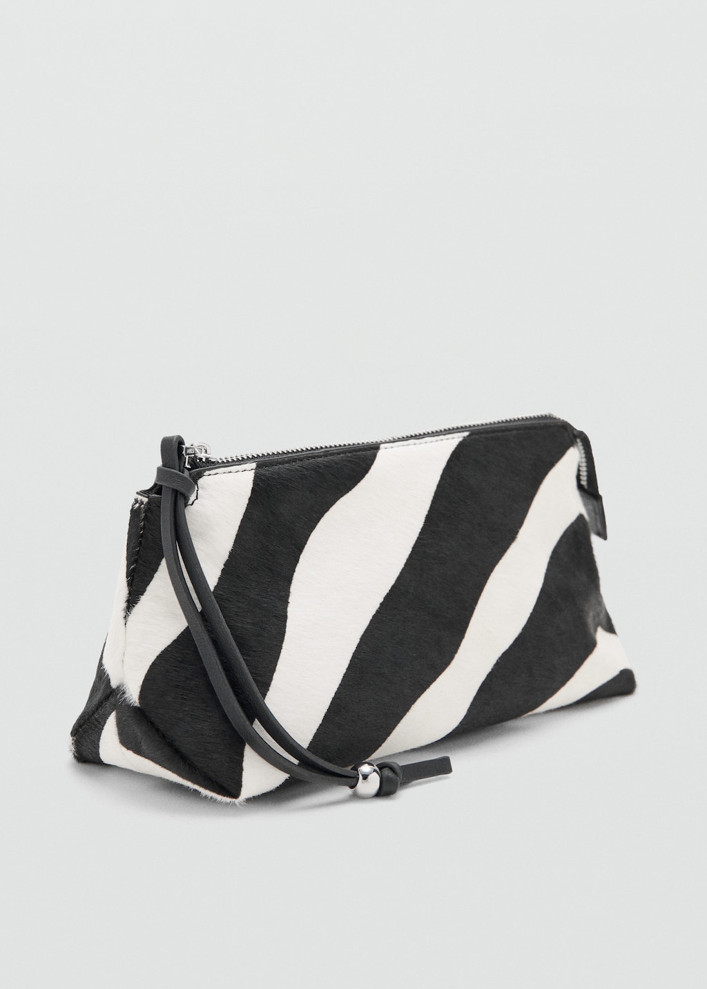 Mango Zebra Hair Leather Toiletry Bag Black In Multi