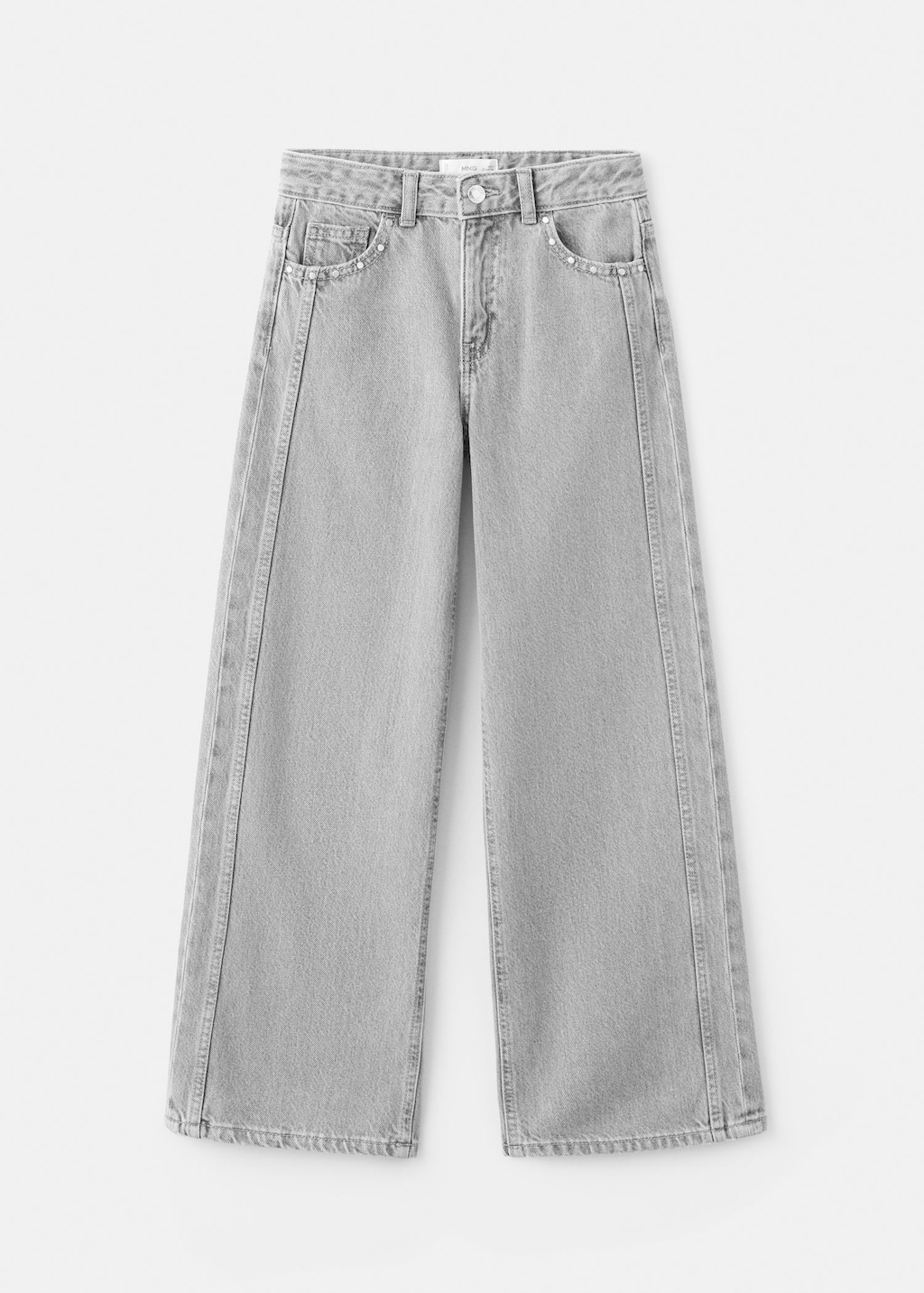 Mango Kids' Wide Leg Jeans With Seam Detail Denim Grey In Gray