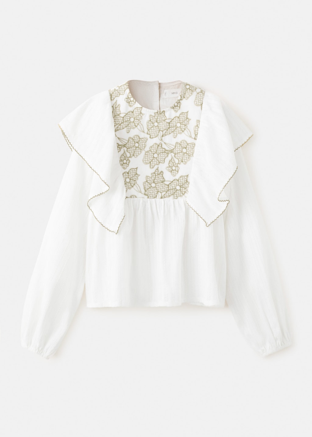 Mango Kids' Cotton Blouse With Floral Embroidery Off White