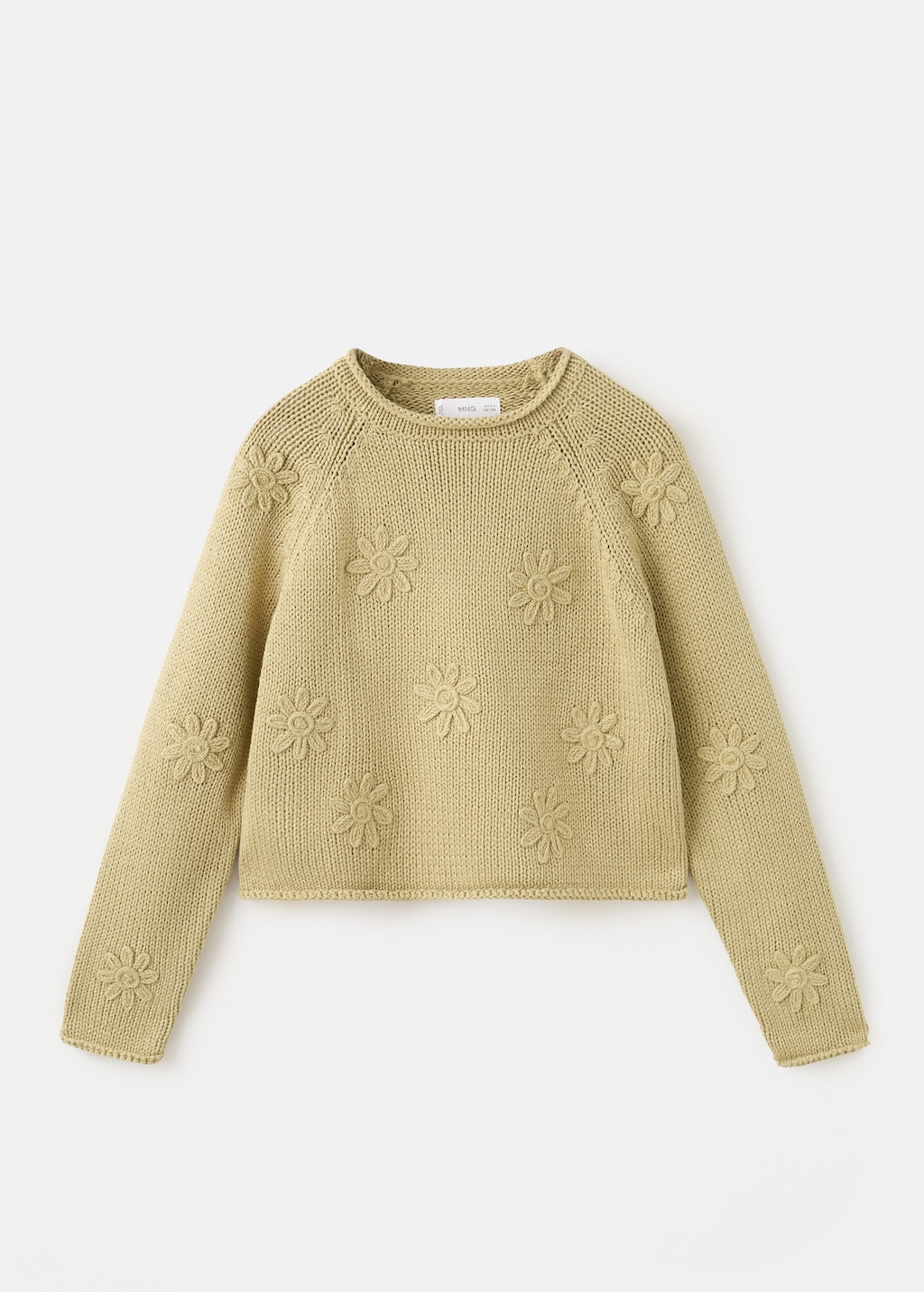 Mango Kids' Flowers Knit Sweater Olive Green In Neutral