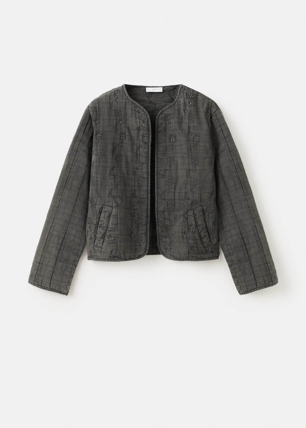 Mango Beaded Cotton Jacket Charcoal In Black