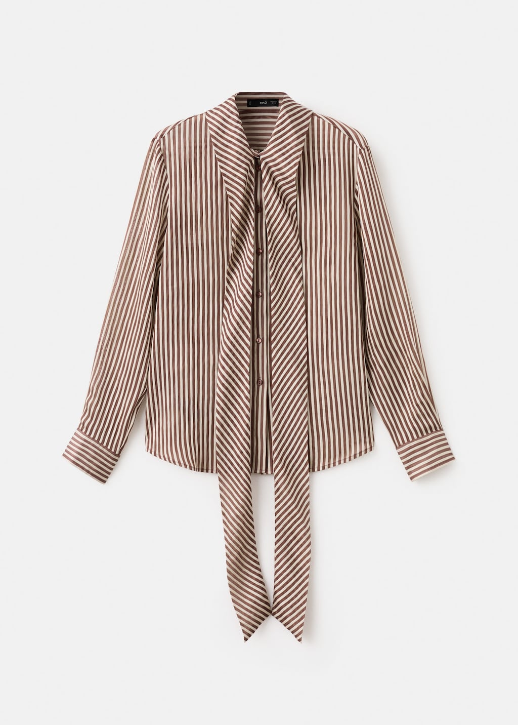 Mango Striped Blouse With Bow Tie Neck Brown