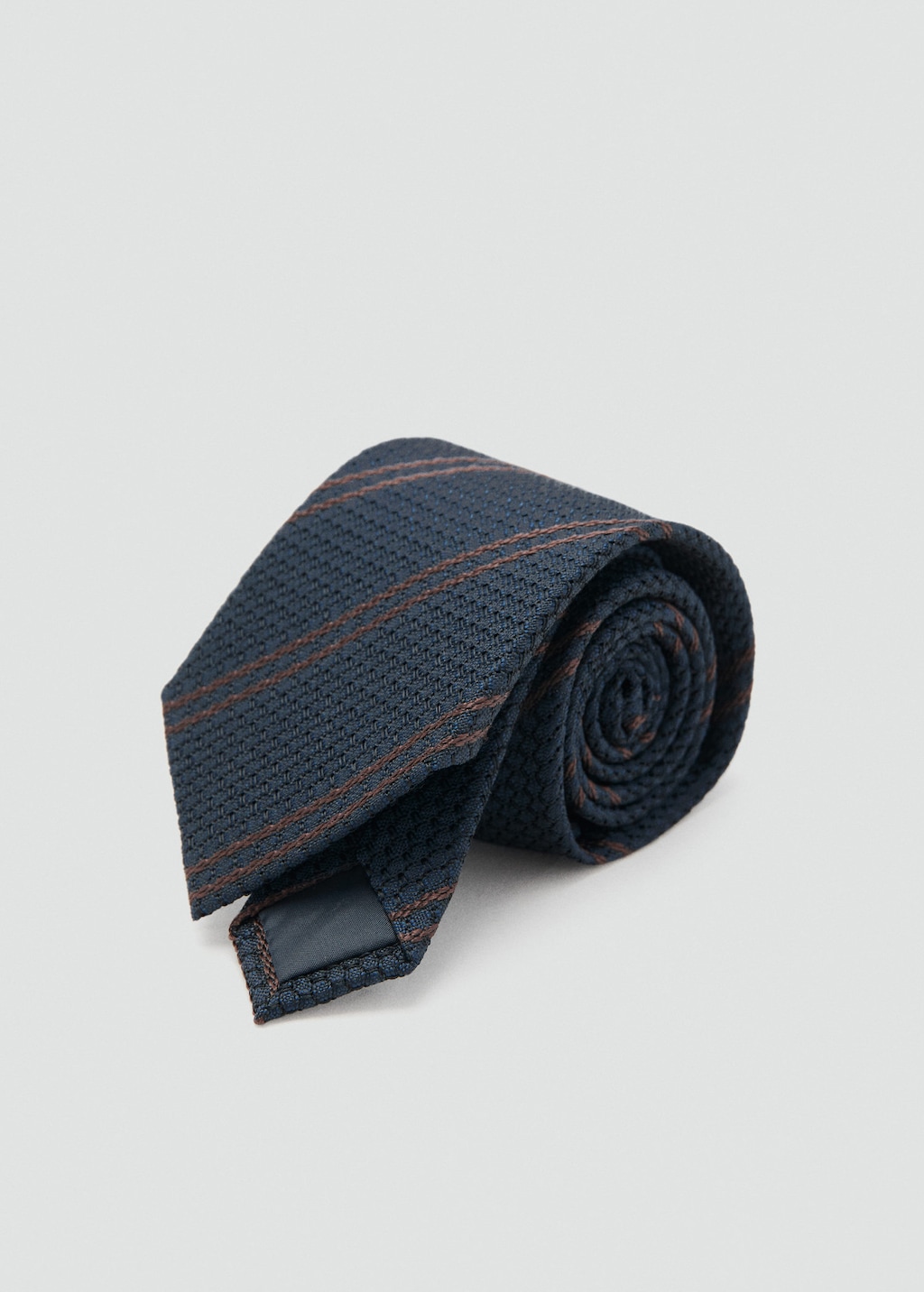 Mango 100% Silk Tie With Microstructured Stripes Navy In Blue