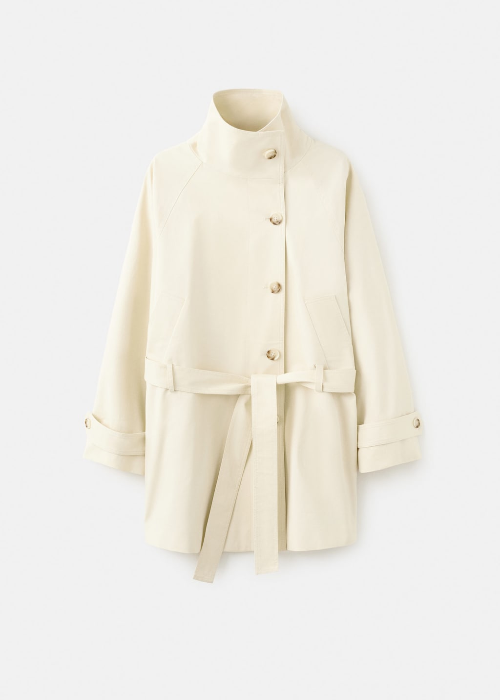 Mango Funnel Neck Belted Trench Coat Ecru In White