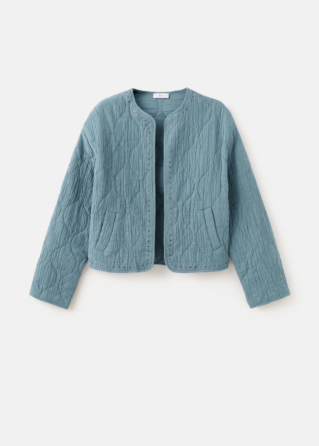 Mango Studded Quilted Jacket Petrol Blue