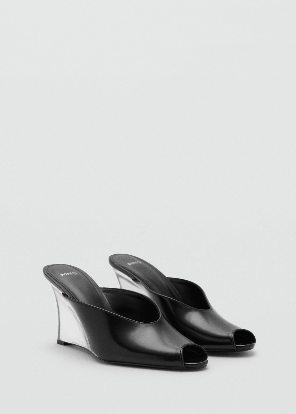 Mango Curved-wedge Leather Shoes Black