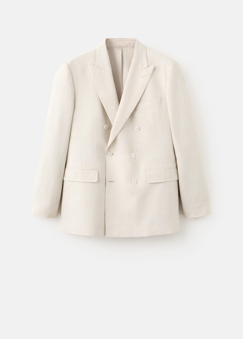 Mango Amalfi 100% Linen Slim-fit Double-breasted Suit Jacket Ecru In White