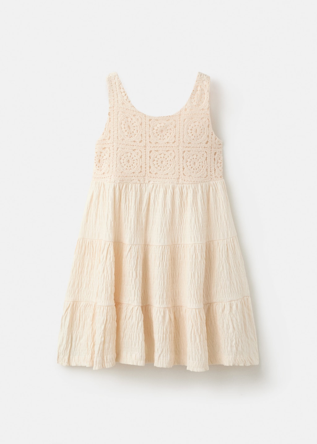 Mango Kids' Embroidered Textured Dress In Ecru