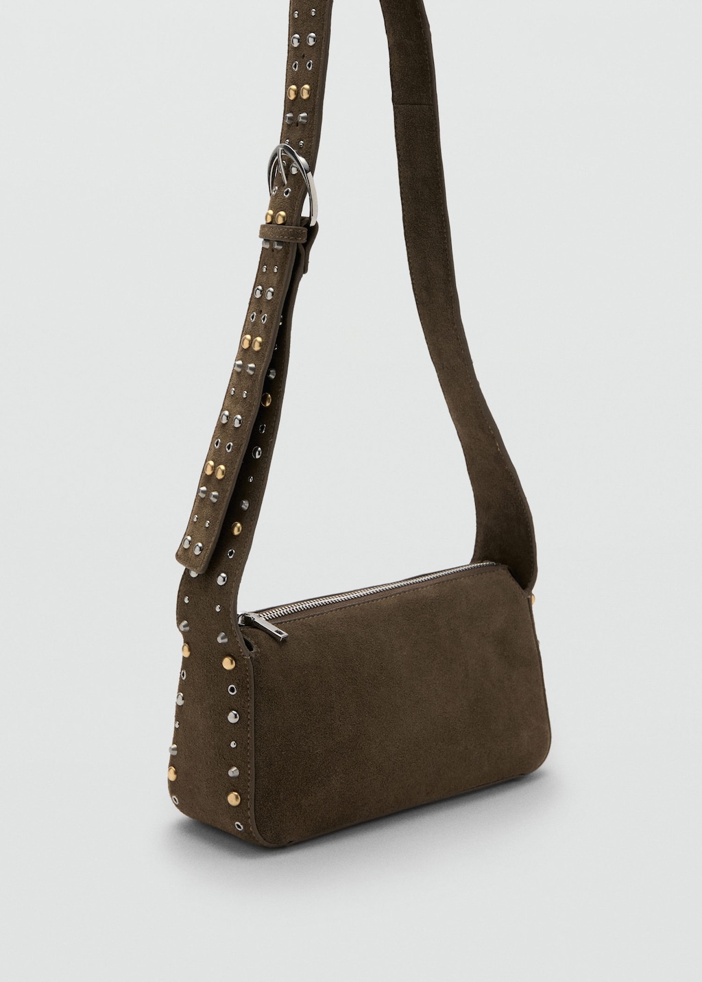 Mango Sac Bandoulière En Daim À Clous Kaki - Femme - Taille Unique -  In Brown