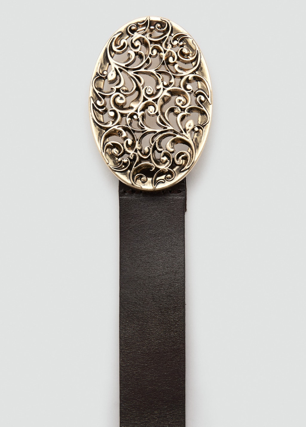 Mango Ceinture Cuir Boucle Gravée Chocolat - Femme - M -  In Black