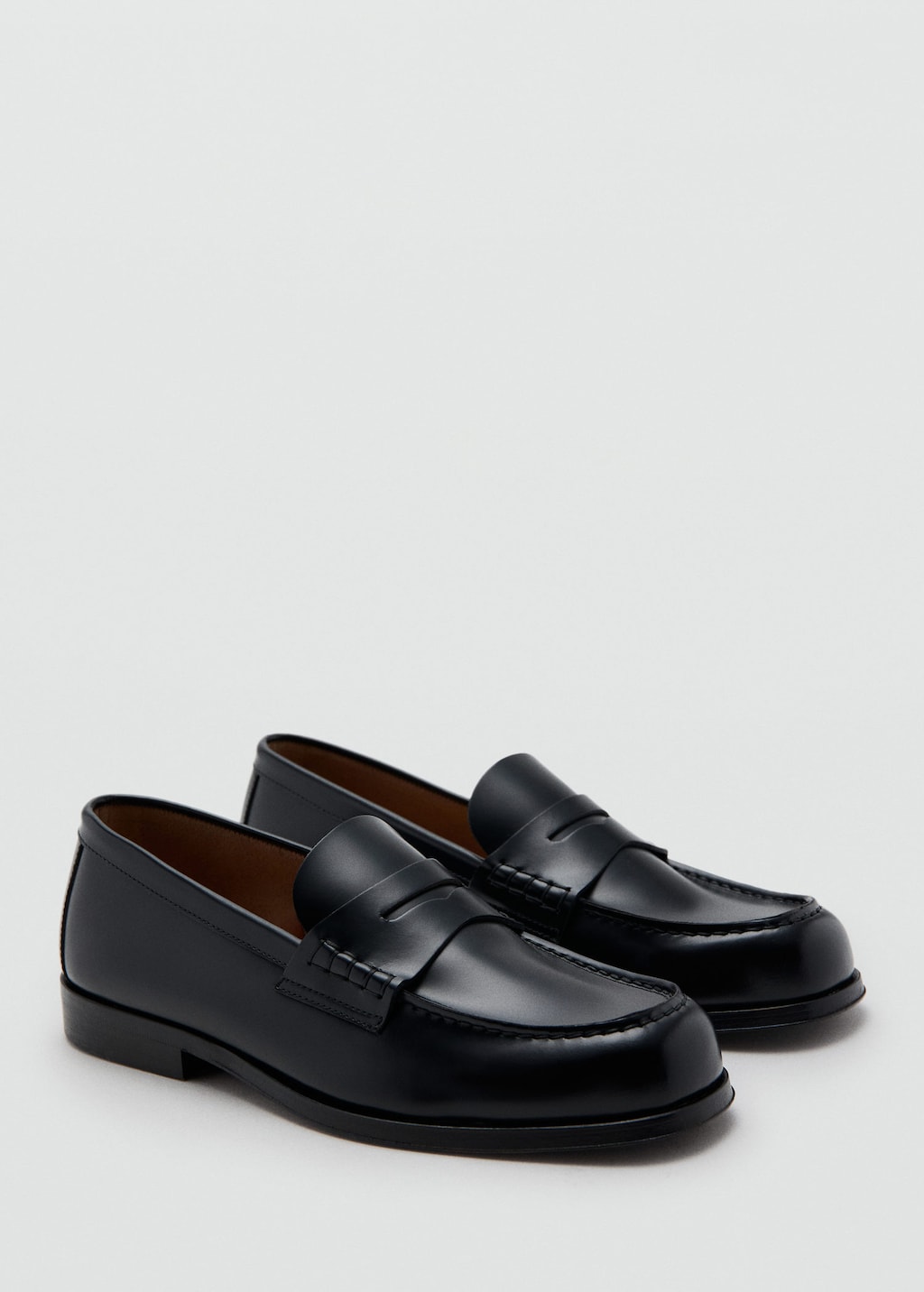 Mango Man Leather Penny Loafers Black