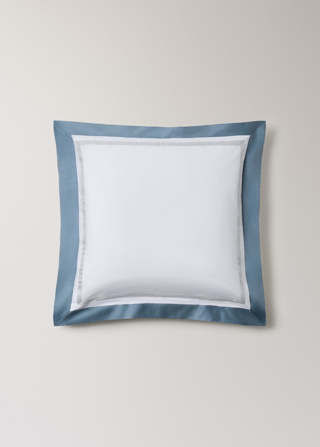Mango Two Pillowcases With Wide Satin Contrast Band 60x60 Cm Blue