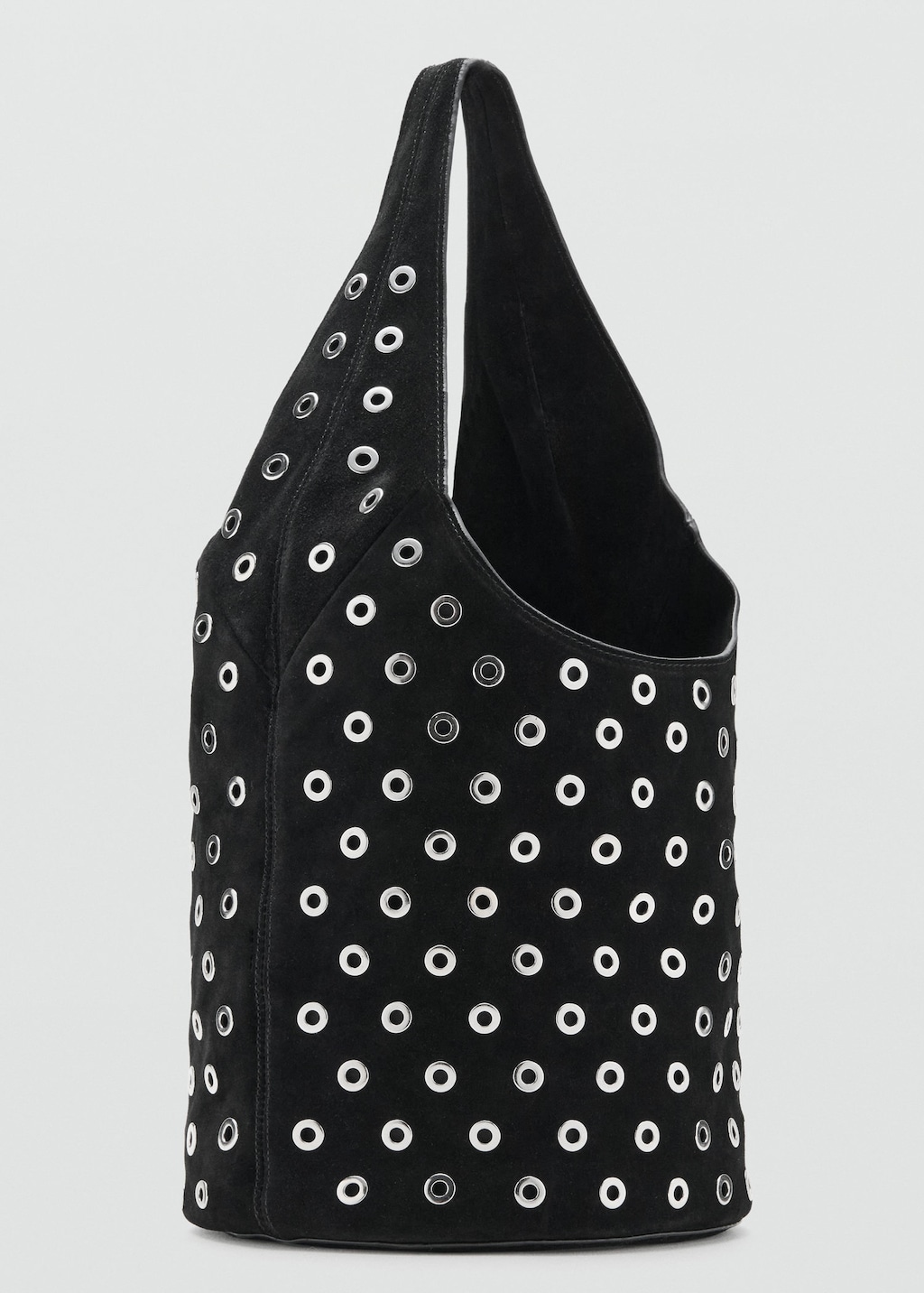 Mango Leather Drawstring Bag With Eyelets Black In White