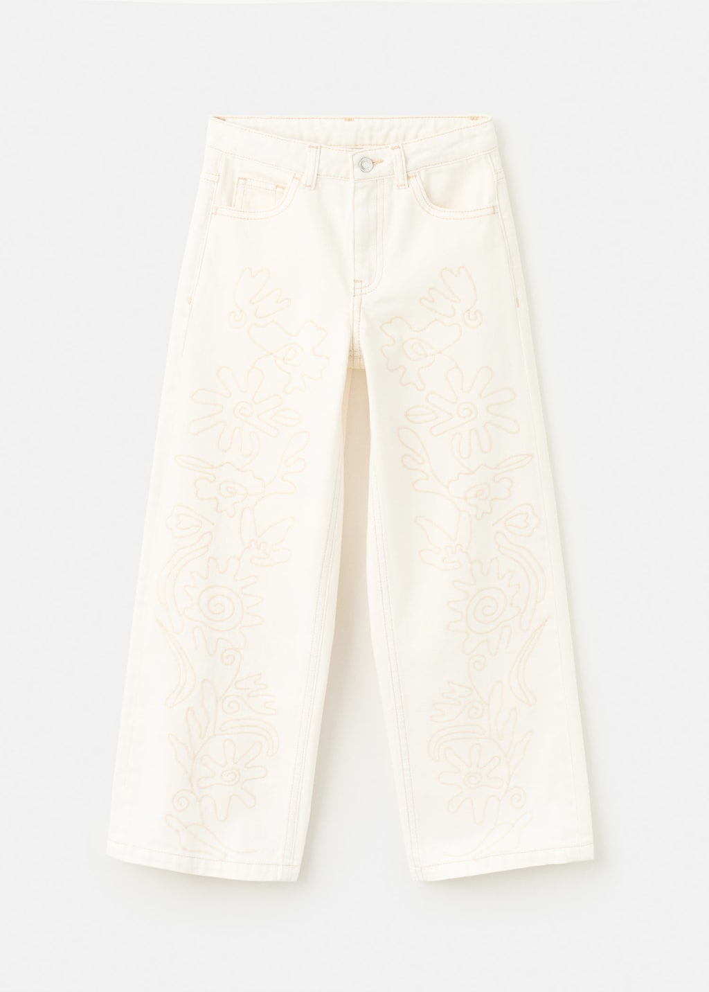 Mango Kids' Floral Embroidery Jeans Ecru In Neutral