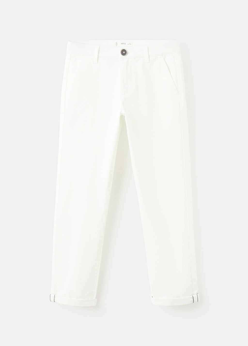 Mango Kids' Chino Trousers With Turn-up Hem White