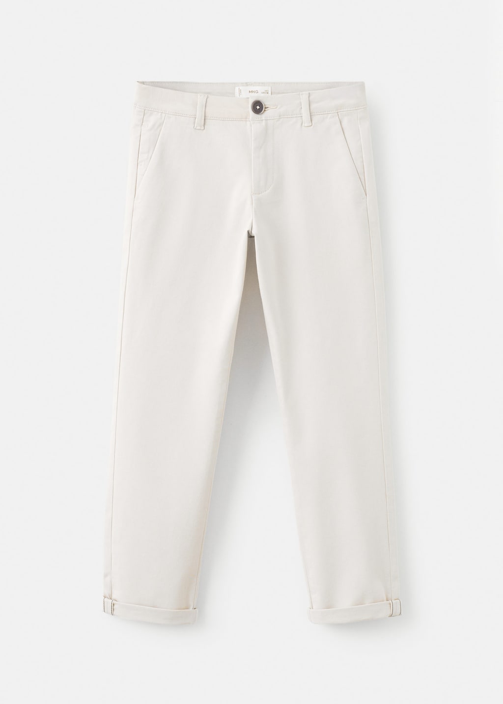 Mango Kids' Chino Trousers Hem Ice Grey In White