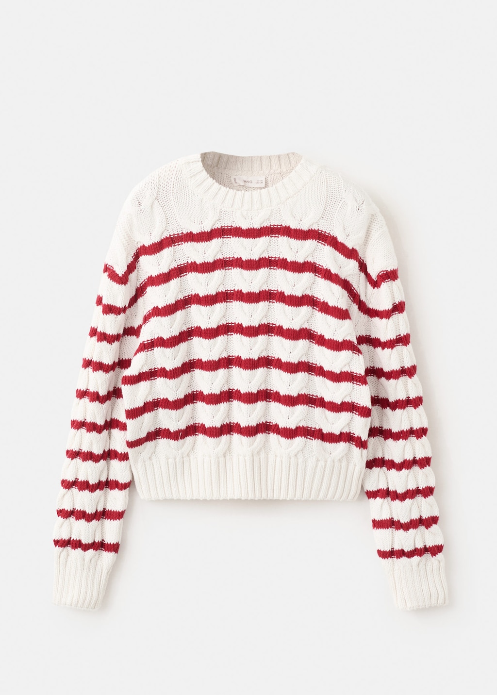 Mango Kids' Knitted Braided Stripes Sweater Red