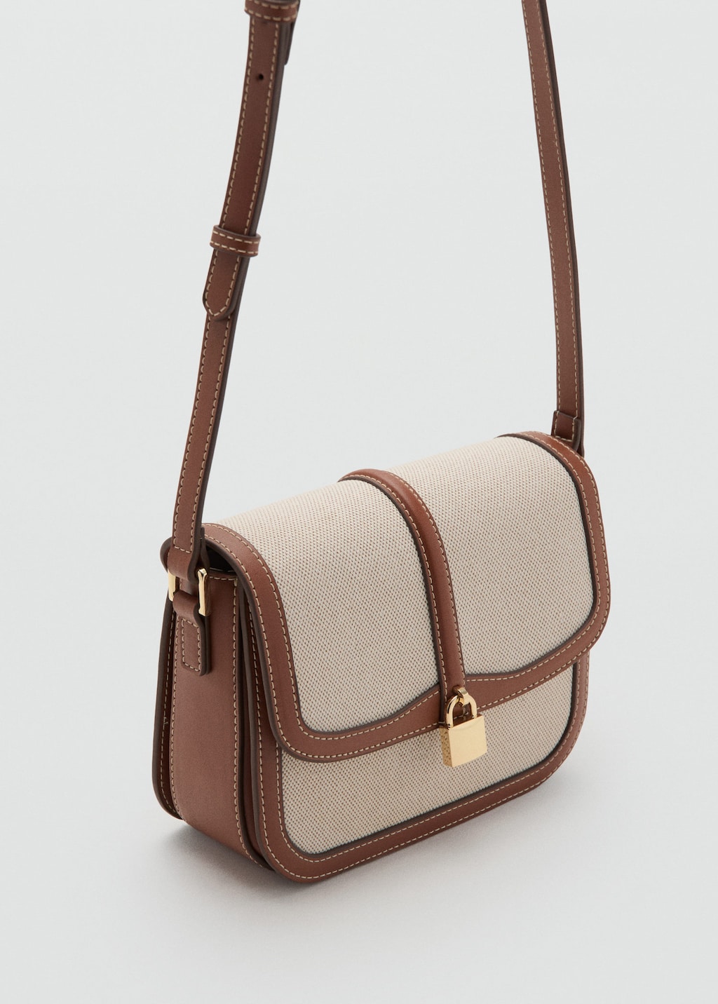Mango Sac Bandoulière Toile Contrastée Marron Moyen - Femme - Taille Unique -  In Brown