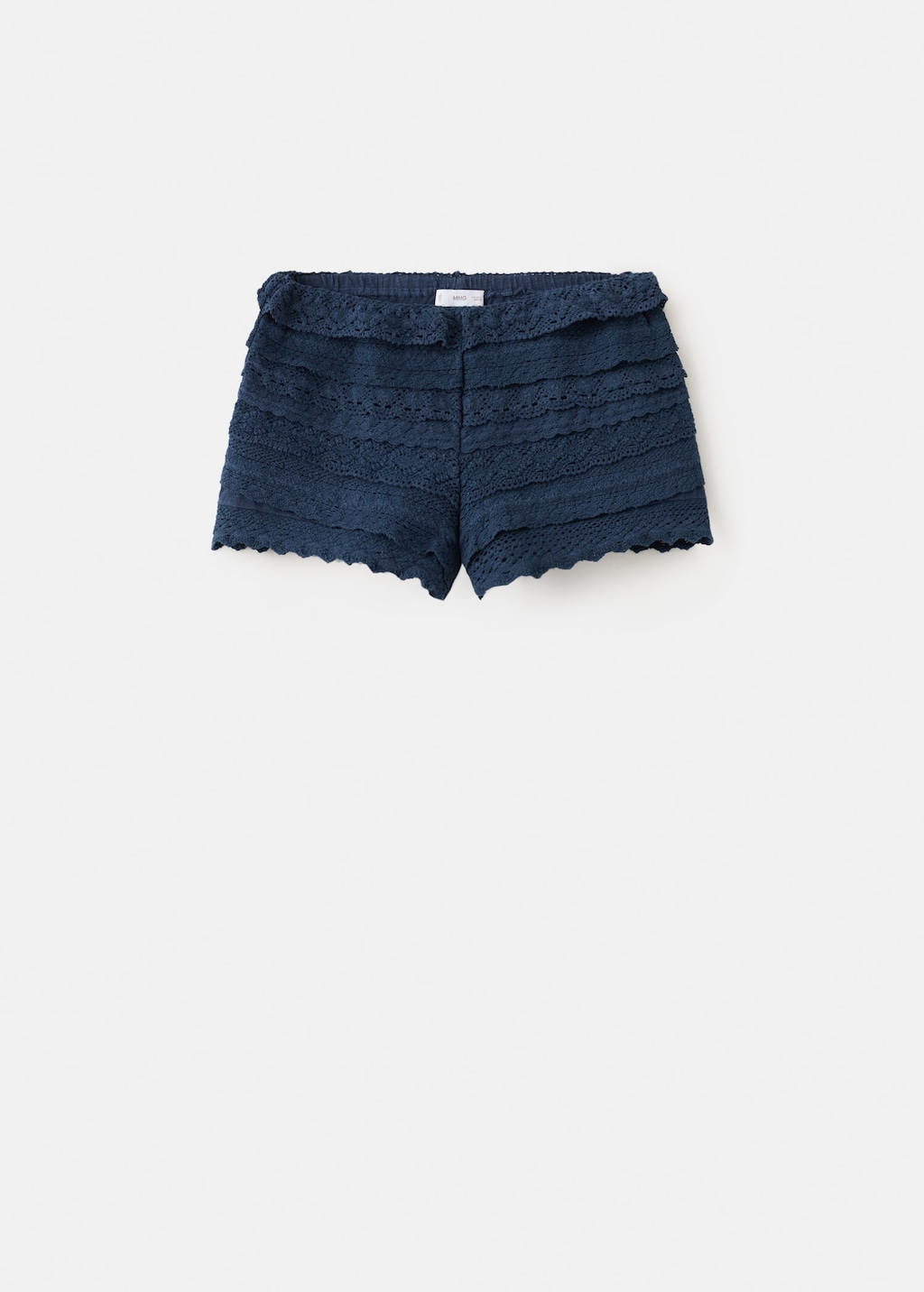 Mango Crochet Shorts With Ruffles In Dark Navy