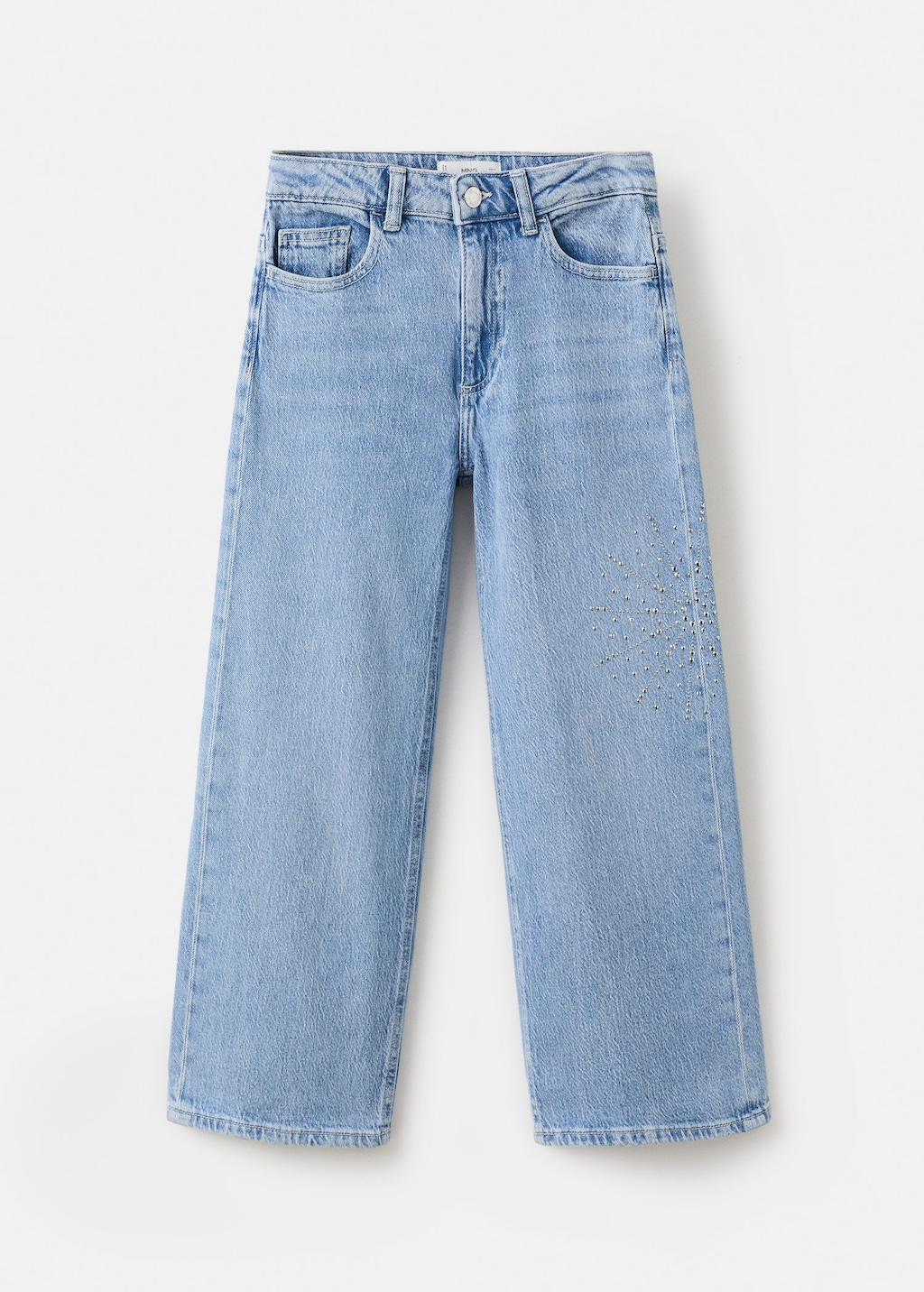 Mango Kids' Straight Jeans With Rhinestone Detail Medium Blue