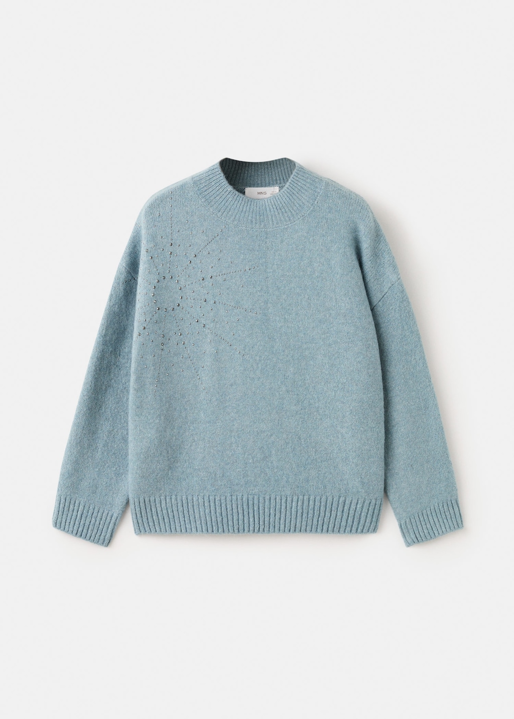 Mango Kids' Sweater With Rhinestpme Details Aqua Green