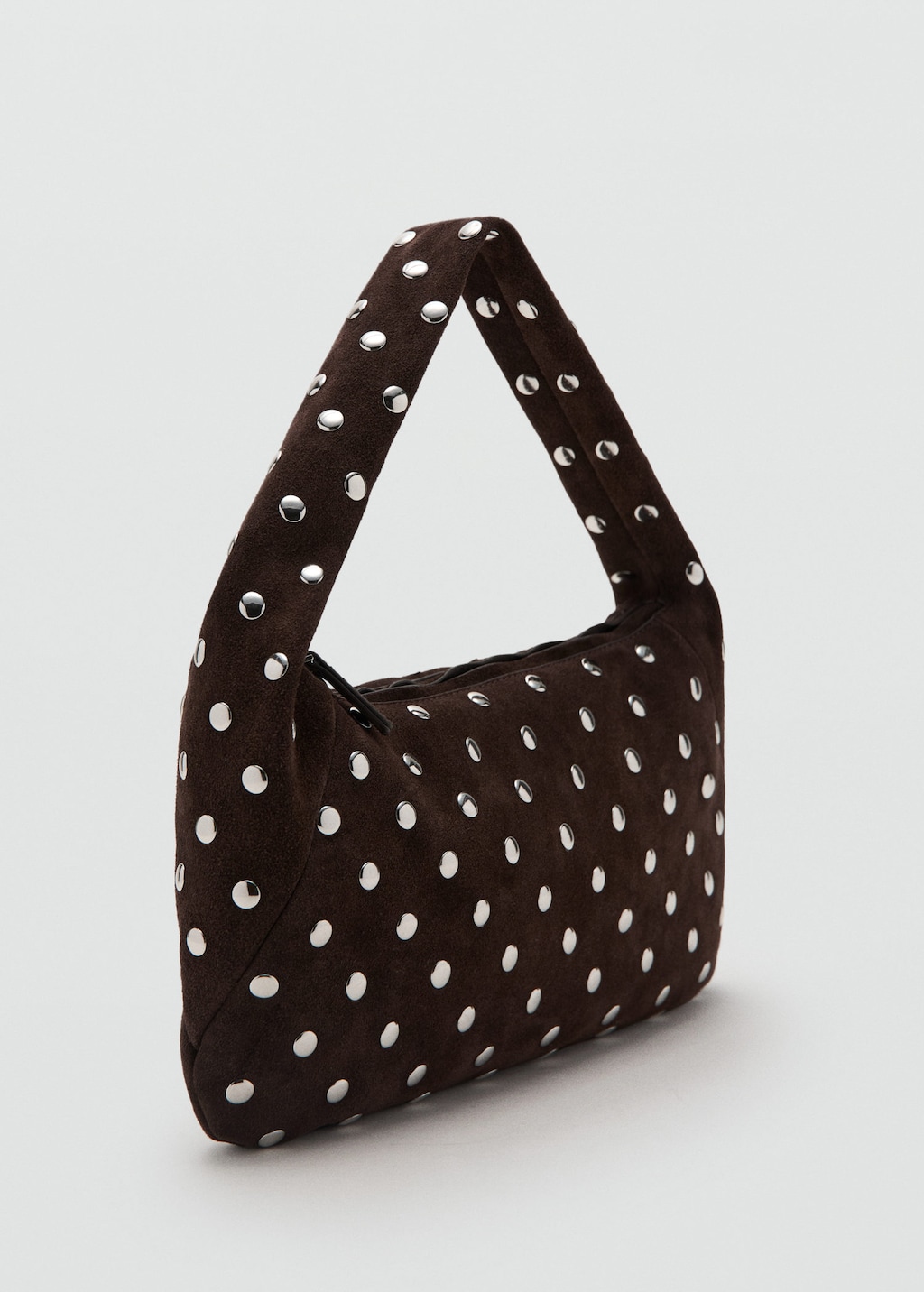 Mango Studded Leather Shoulder Bag Chocolate In Brown