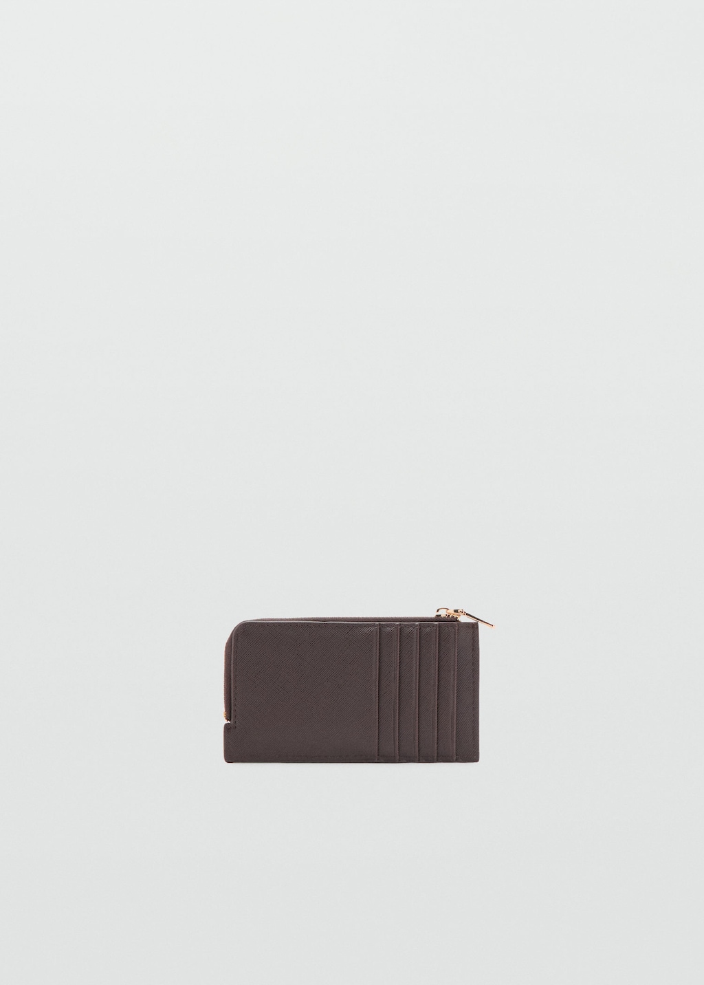 Mango Saffiano-effect Card Holder With Zip Chocolate In Brown