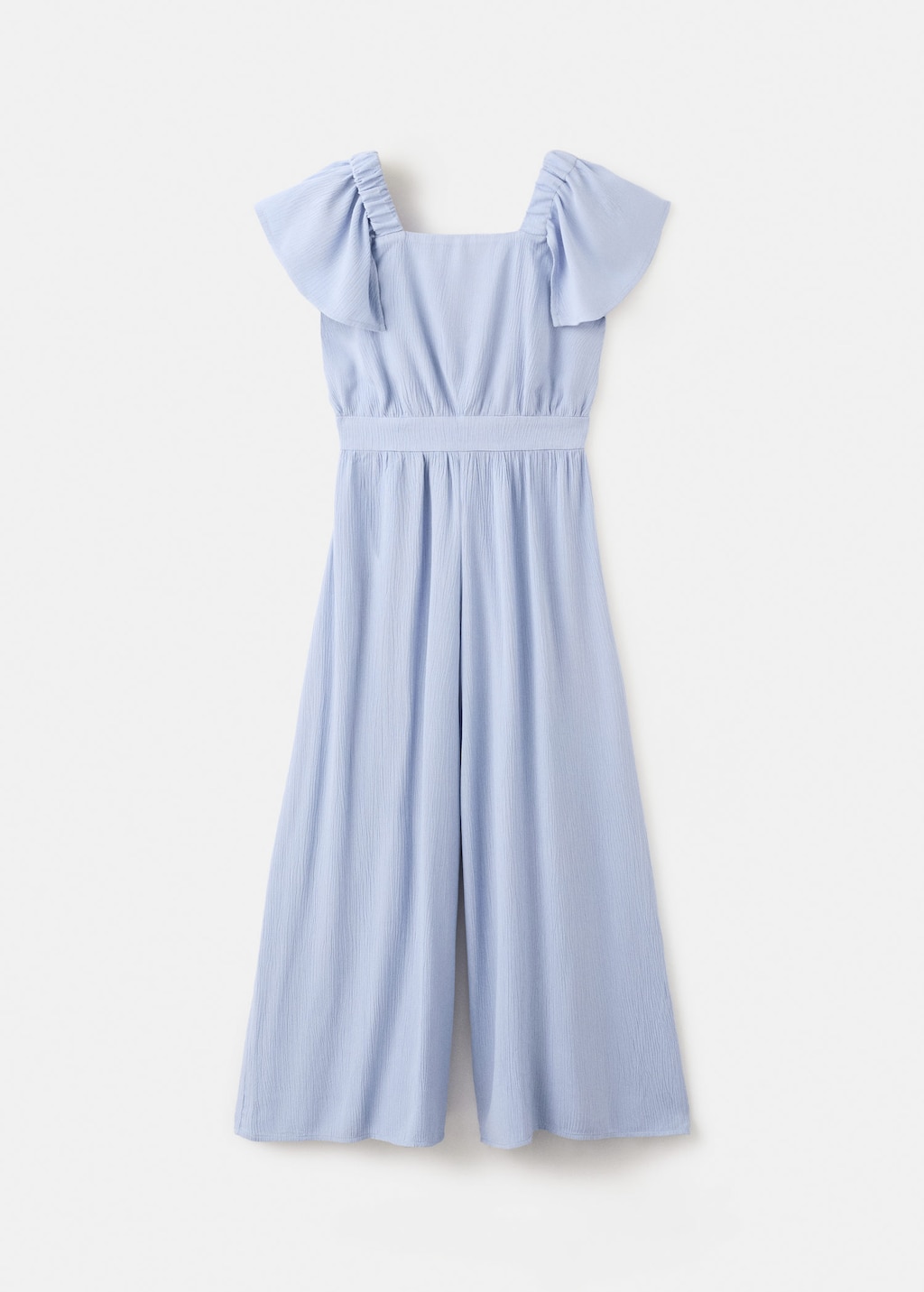 Mango Kids' Textured Jumpsuit With Ruffled Sleeves Blue