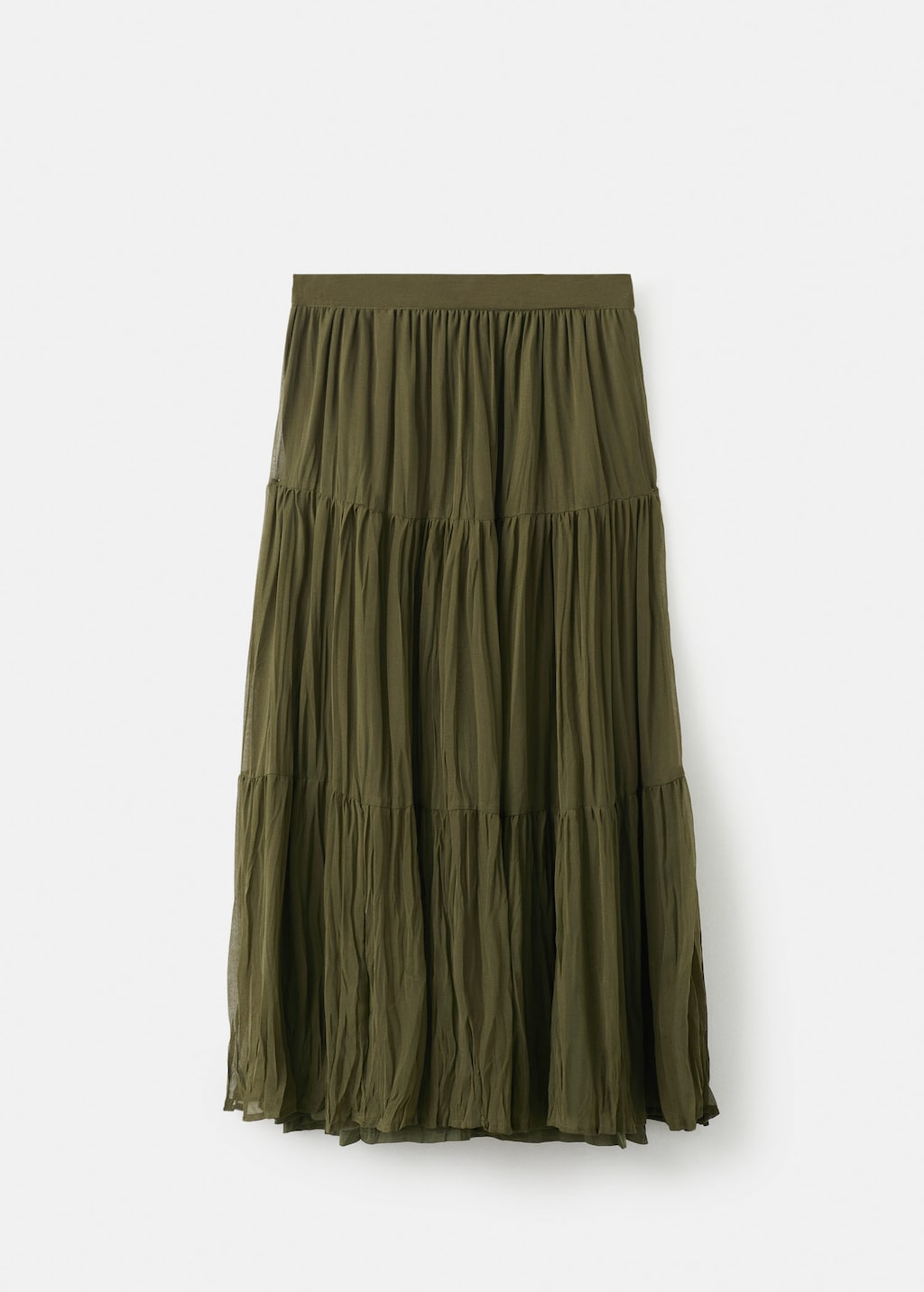 Mango Teen Flowy Long Skirt Khaki In Green