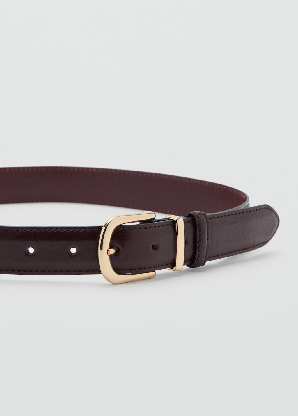 Mango Buckle Leather Belt Burgundy In Black