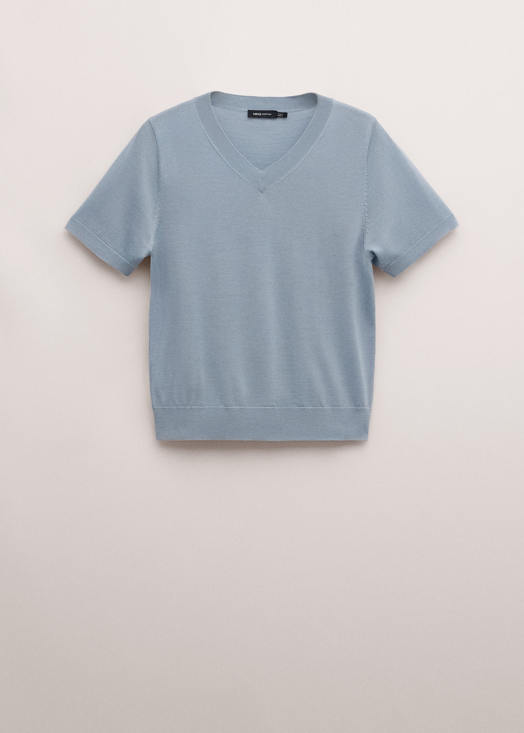 Mango 100% Wool Short-sleeved Sweater Medium Grey In Blue