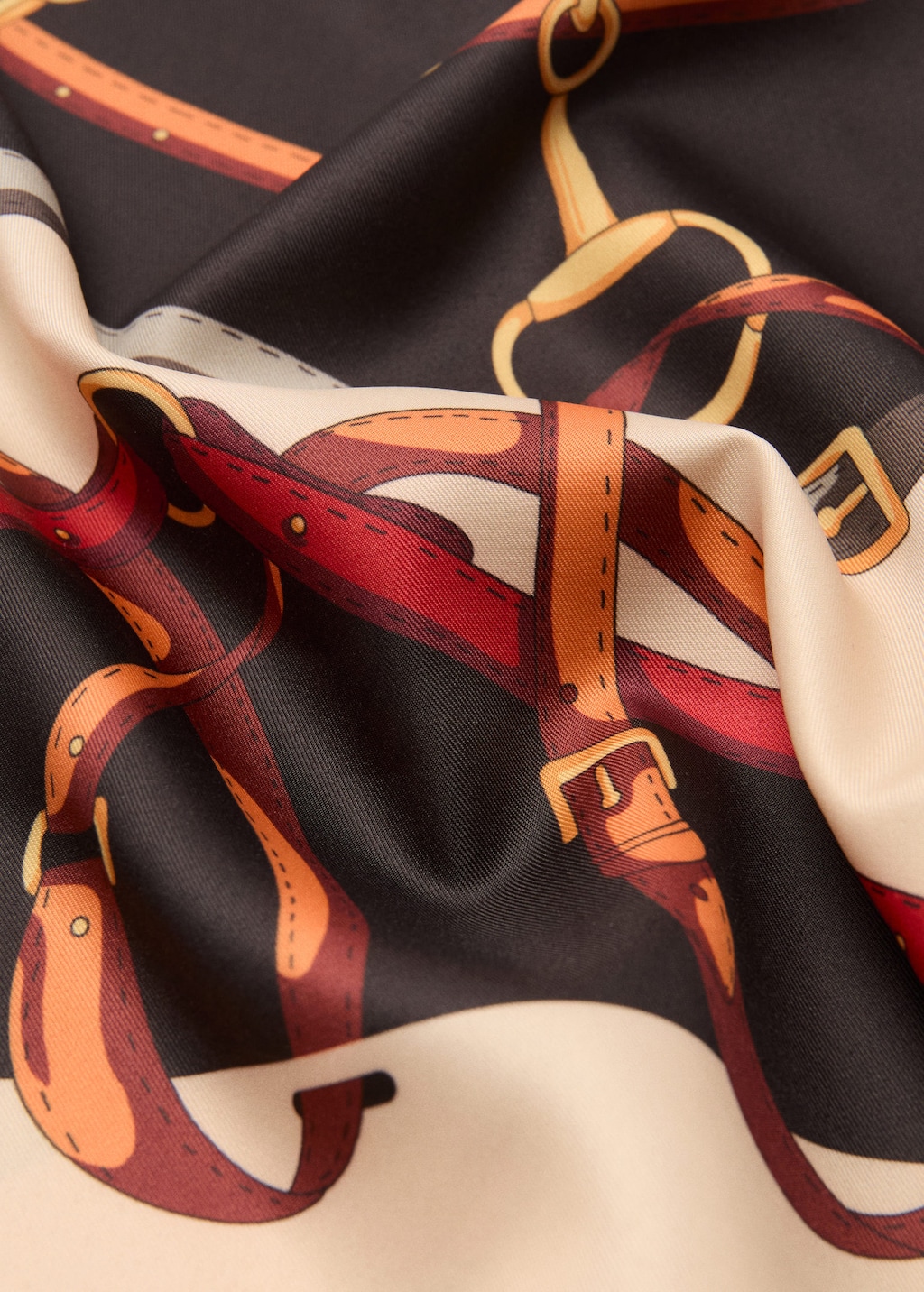 Mango Chain-print Scarf Beige In Black