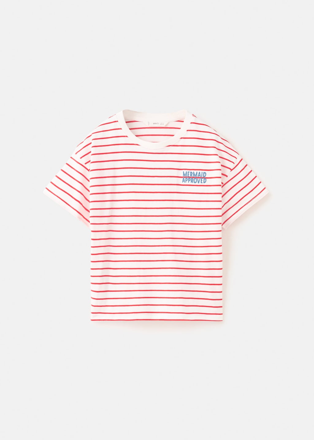 Mango Kids' Embroidery Striped T-shirt Red