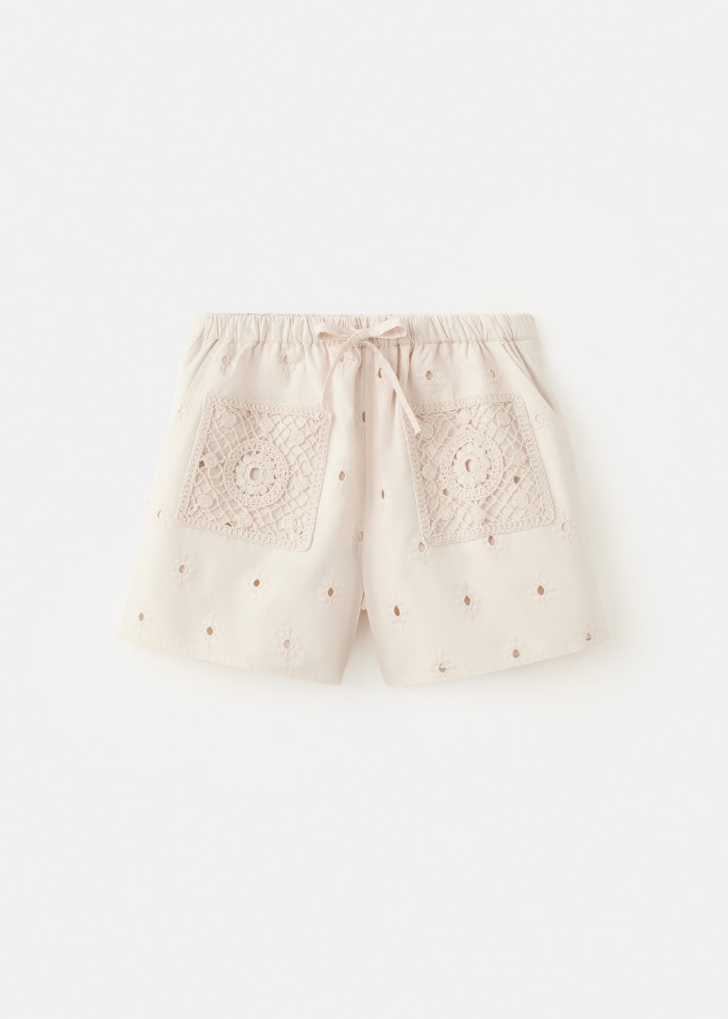 Mango Kids' Embroidered Straight-fit Shorts In Ecru