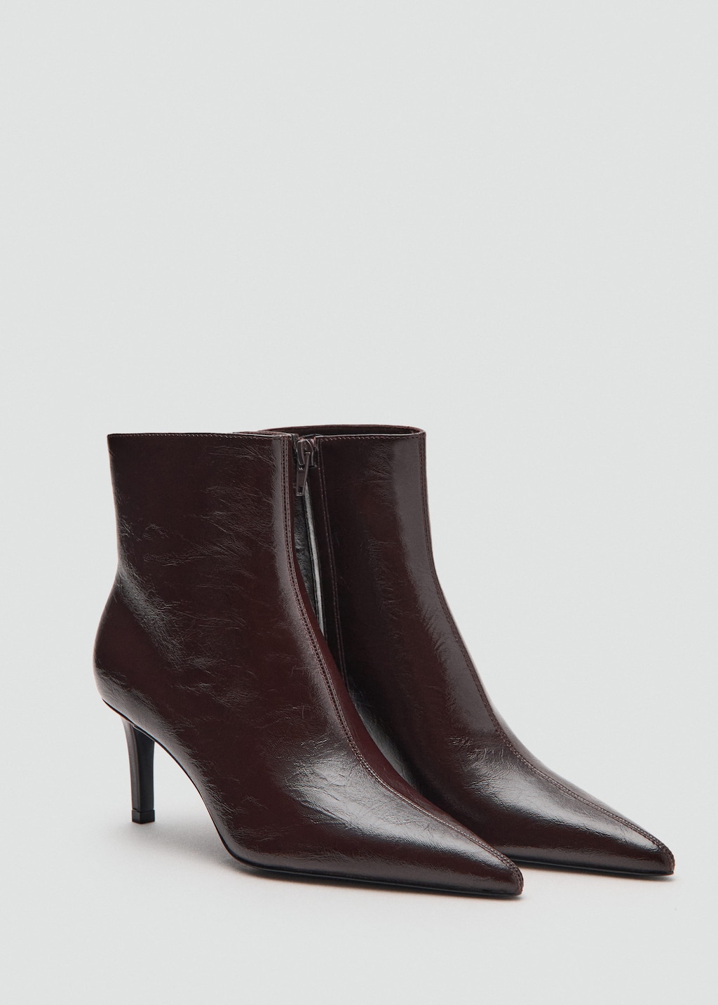Mango Pointed Heel Ankle Boot Burgundy