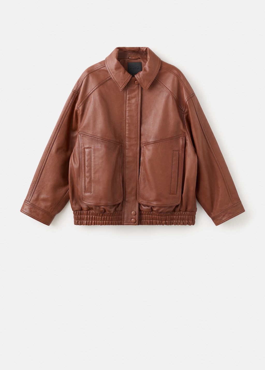 Mango Oversized Leather Jacket Cognac In Brown